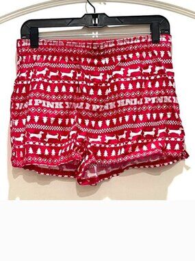 Victoria's Secret Pink Small Red White Christmas Tree Dog Pajama Shorts NWT